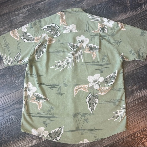 Silk Cotton Blend Paradise Blue Green Floral Men's Shirt Size Large Button Up - Picture 5 of 5